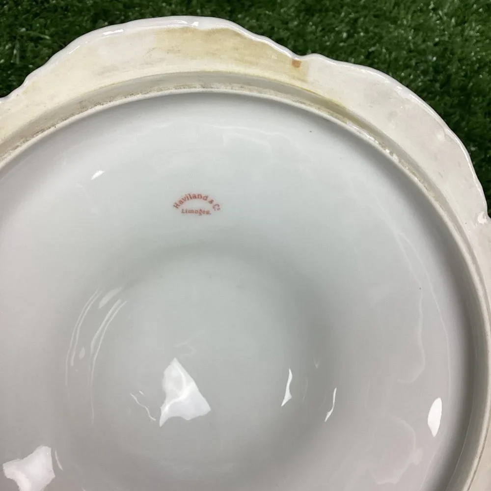 Antique Haviland Limoges Gold & White Porcelain Tureen Covered Bowl